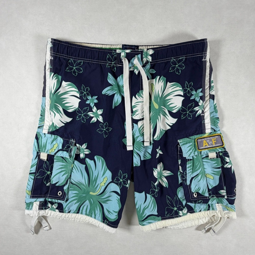 Abercrombie & Fitch Tugger Mens Medium Navy Blue Floral Cargo Board Shorts